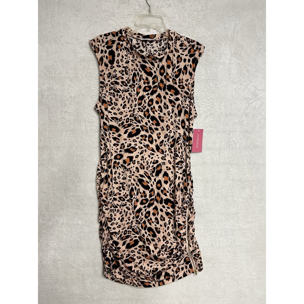 Shoedazzle‎ XXL Leopard Print Ruched Mini Dress Sleeveless Bodycon NWT